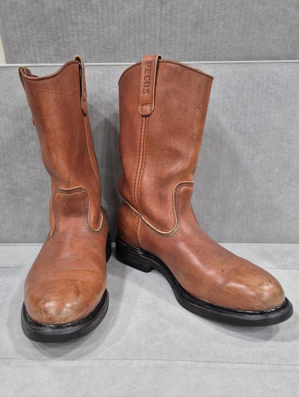 Vtg Red Wing Pecos boots men's 10D goldenrod brown leather pull on SuperSole